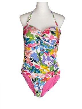Anne Cole Pretty Floral One-Piece Swimsuit in Pink, Blue, Green, Yellow. 12 NWOT